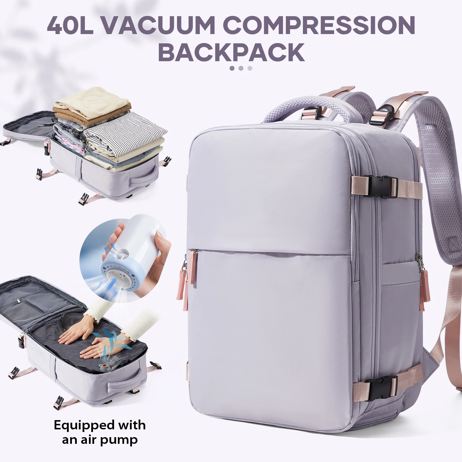 Vacuum Compression Backpack with Vacuum Pump, Travel Backpack Space Saver for Clothing, Carry on Laptop Backpacks For Women