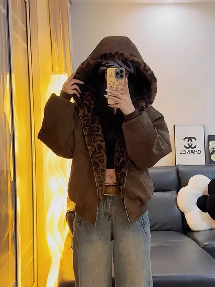 

Double-Sided Wearable Thiened ort PU Leather Jaet Rabbit Fur Simulation Cotton Coat for Men Winter Warm Hooded Coat