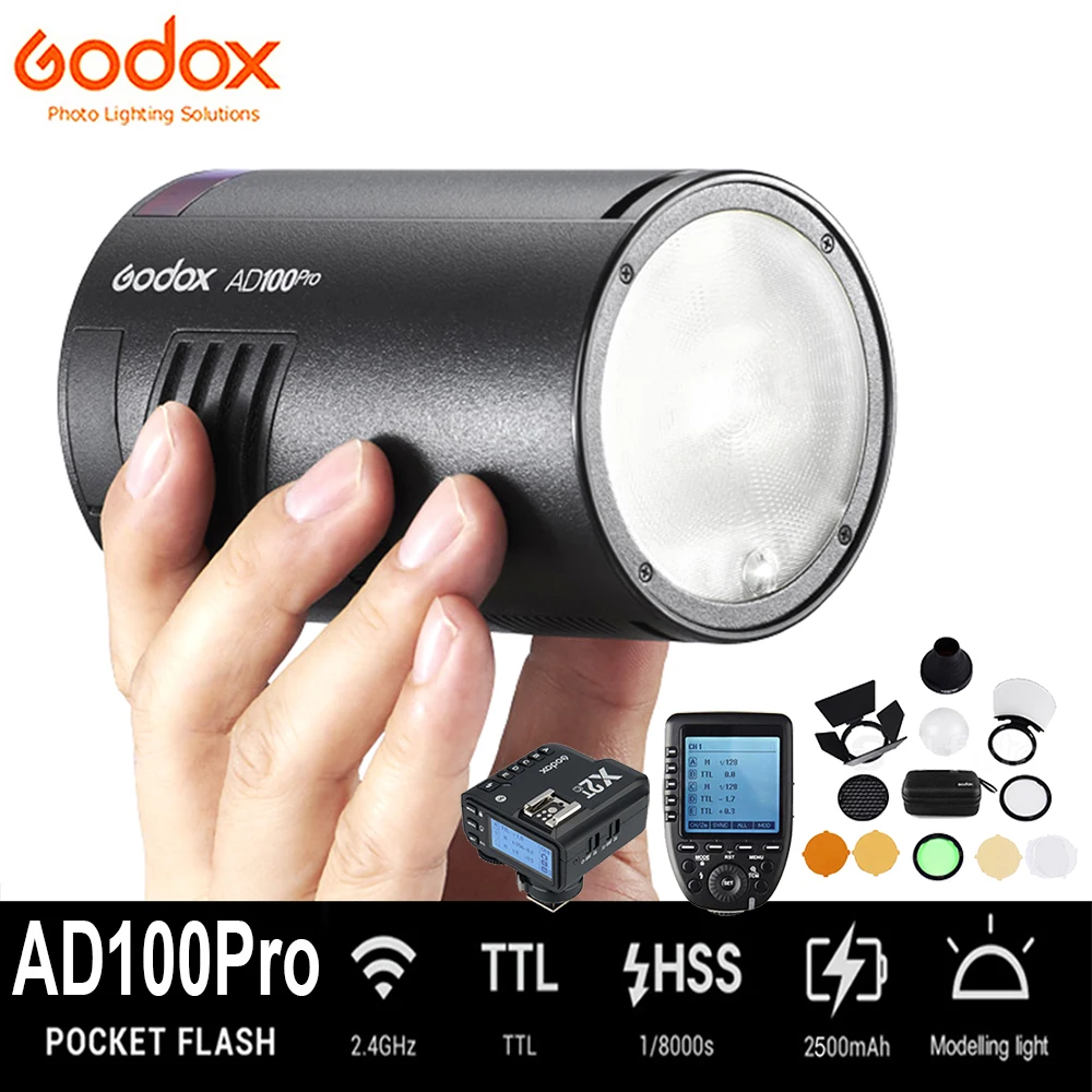 

Godox AD100Pro 2.4G 100Ws TTL Pocket Speedlite 1/8000 HSS 2500mAh Outdoor Flash AD100 Pro For Sony Nikon Canon Fuji DSLR Camera