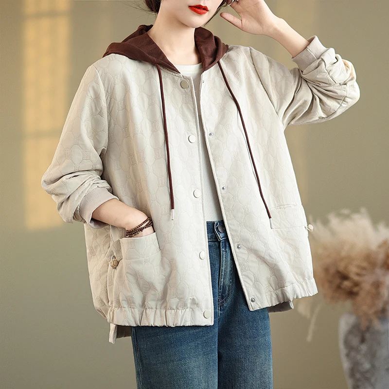 

New Korean Style plus Size Hooded Fashionable Women's Casual Jacket Autumn Winter Top Meat Concealing Age Reversing Trendy