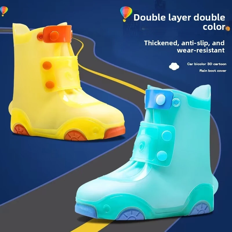 

Kids' Thickened Silicone Rain Shoe Covers, Slip-Resistant Durable Cartoon with Snap Buttons, Waterproof for Students, Wholesale