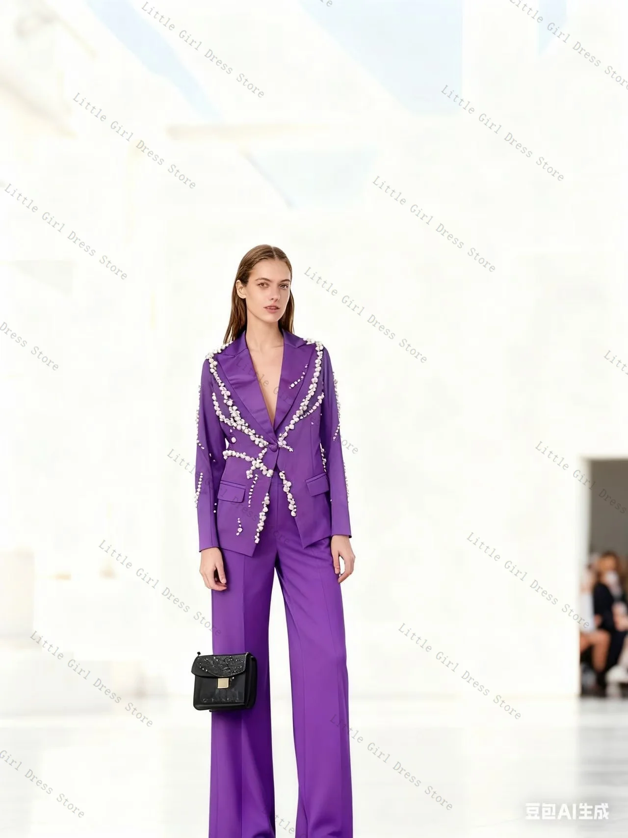 

Purple Women Suit Set 2 Piece Blazer Pants Trouser Luxury Sequins Formal Office Lady Jacket Prom Wedding Bride Coat Customized