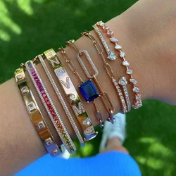 Gold color Rainbow Colorful Cz Bangle Bracelet for Women Ice Out Bling Fashion Cubic Zirconia Fashion Gorgeous Jewelry