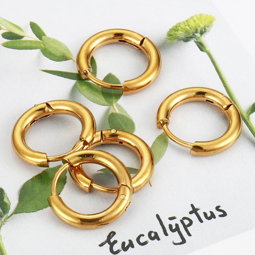 10pcs Stainless Steel Hoop Earrings Women Men Gold Color Stainles Steel Round Circle Pendientes Anti-allergy Punk Jewelry Gifts