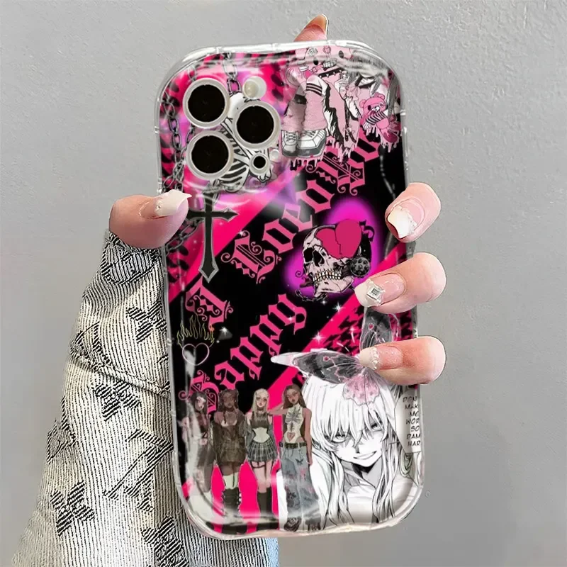 HOT Anime Dark Girl Subculture Cyberpunk For iPhone Case 16 15 14 13 12 11 Pro XR XS Max 7 8 Plus Phone Shockproof Y2K Cover