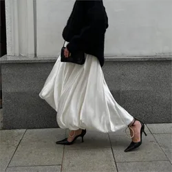 White Long Skirt Women Summer 2025 New Fashion Casual Simple Loose Fluffy Skirts High Waisted A-Line Elegant Party Evening Skirt