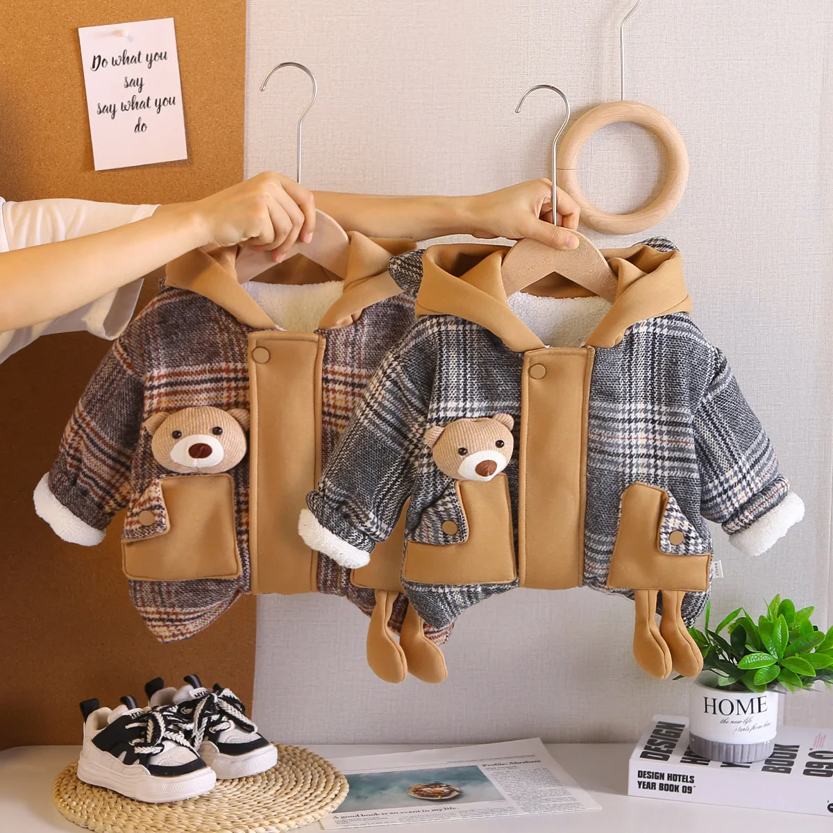 

2025 New Checkered Baby Hooded Jackets, Thick And Warm Baby Coats And Autumn And Winter Children's Outerwear For Boys And Girls