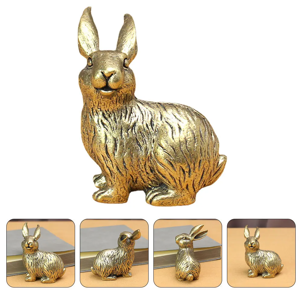 

HOLIDYOYO Brass Golden Bunny Figurine Easter Decor Statue Vintage Desktop Spring Feng Shui Ornament