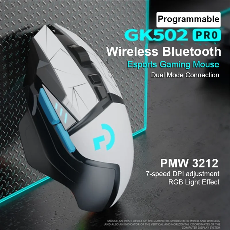 mouse bluetooth de modo duplo sem fio gk502pro programacao macro pixart pmw3212 5000dpi rgb usb esports tipo c carregamento gamer mice 01