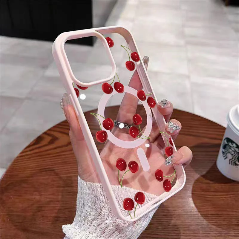 Rotes Kirschmuster Transparente Handyhülle für iPhone 17 16 15 11 14 13 12 Pro Max Plus Hüllen 17Air für Magsafe Silikon Magnetische Abdeckung – Detail 1