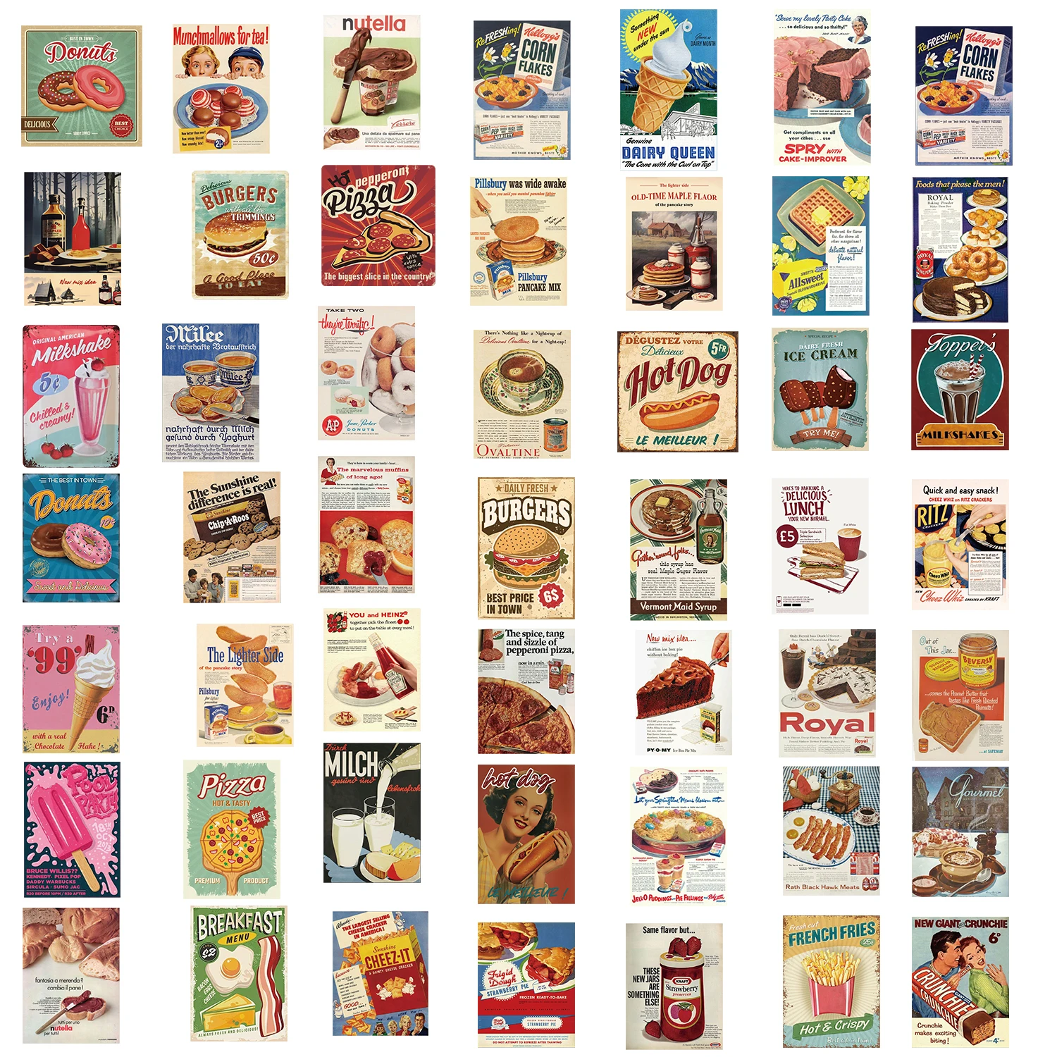 50PCS Retro Food Stickers DIY Diary Laptop Luggage Skateboard Graffiti Decal Fun Classic Toy