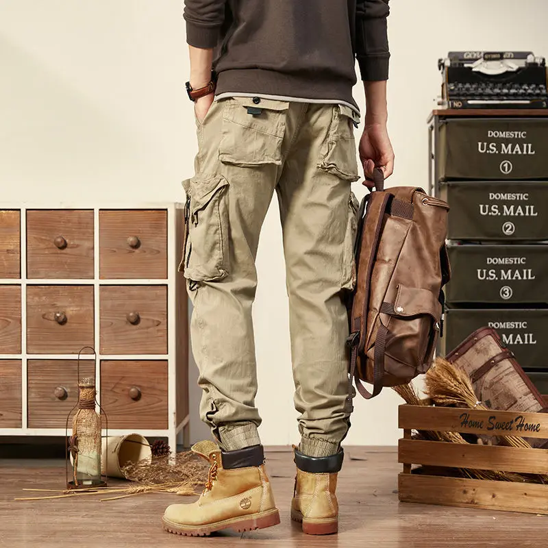 Spring Autumn Mens Cargo Pants Multi Pocket Khaki Trousers Casual Military Cotton Pants Men Plus Size Pantalon Cargo Homme