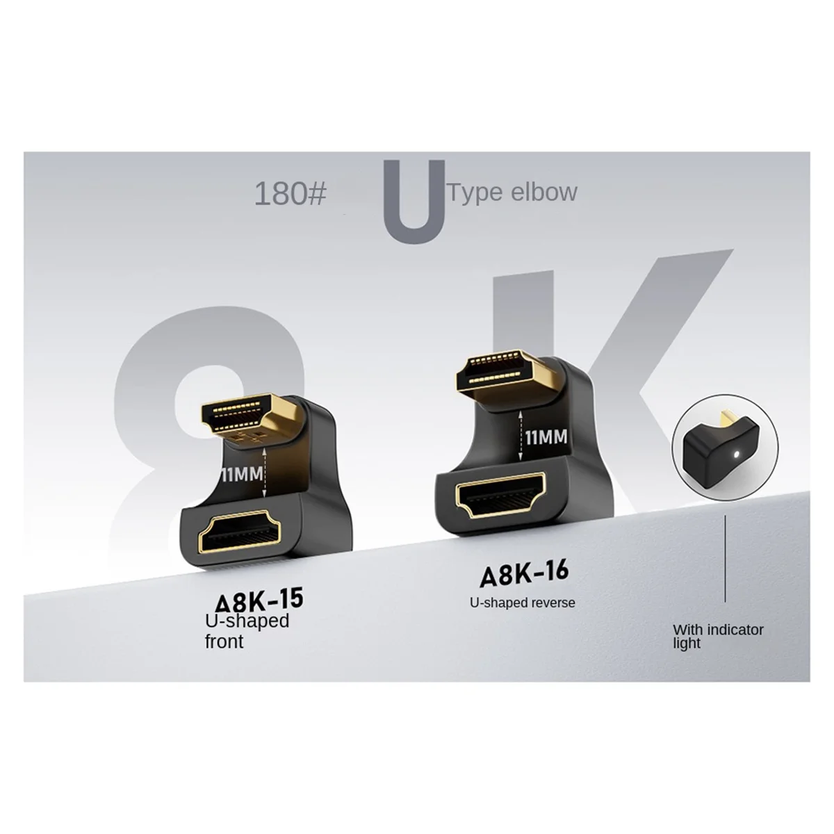 &A23G& HDTV Female Adapter Support UHS2.1 Multi-Functional Portable HD 8K@60Hz U Type HDTV Adaptor with Lights