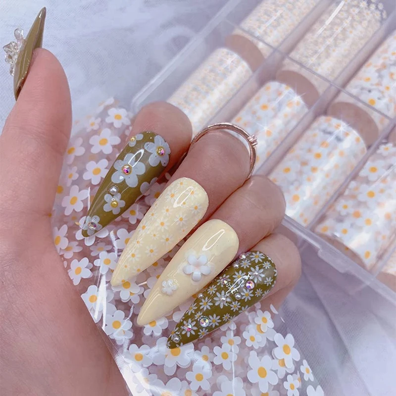 10 Rolls White Flower Nail Transfer Foils Nail Sticker Nail Decals For Nail Art Spring Summer Floral Theme Nail Foil Transfer