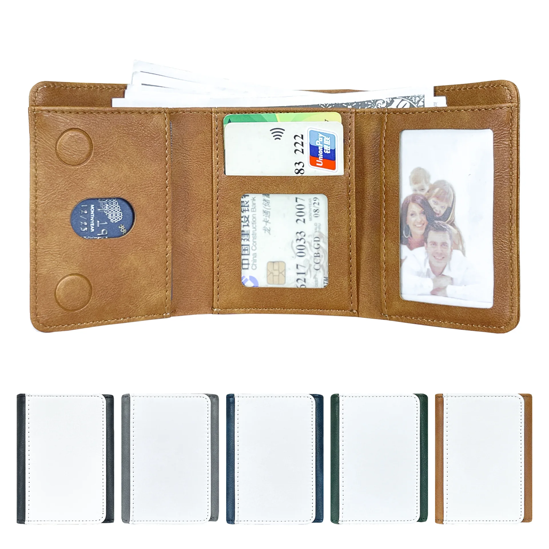 10 Pack Sublimation Blank Mens Trifold Wallet PU Leather Thin & Stylish with ID Window Wallets For Diy Heat Transfer Print