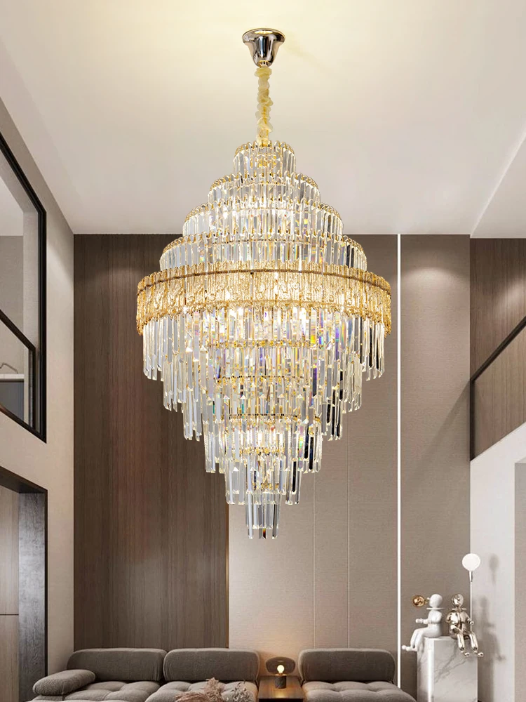 Duplex chandelier villa hall living room light light pick high school spiral staircase light luxury crystal light