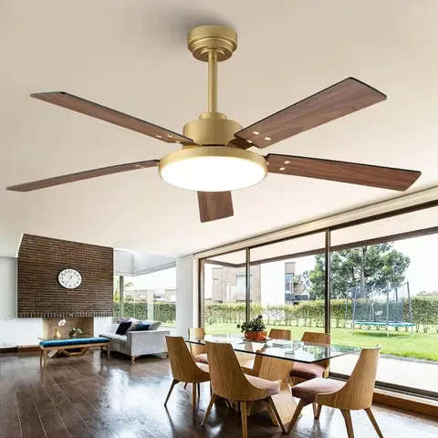 52 Inch Gold Ceiling Fans with Lights and Remote/APP Control Modern Black and Gold Design ETL Listed for Indoor Outdoor Use Sma
