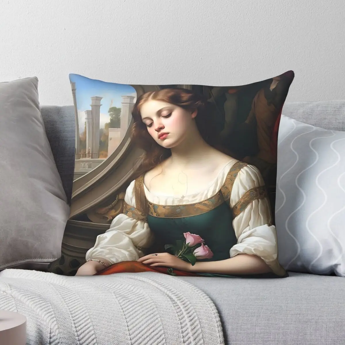 Eternal Renaissance Beauty Square Pillowcase Polyester Linen Velvet Creative Zip Decor Pillow Case Home Cushion Cover Wholesale