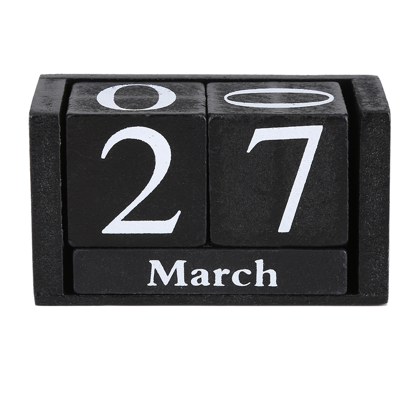 Vintage Wooden Calendar Desktop Wood Block Month Date Display Home Office Decoration Black