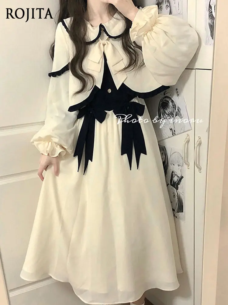 

Sweet Lolita 2-Piece Set Peter Pan Collar Dress and Cape Academy Style Suit Dress Jk Elegant Outfit Cosplay Dress for Women