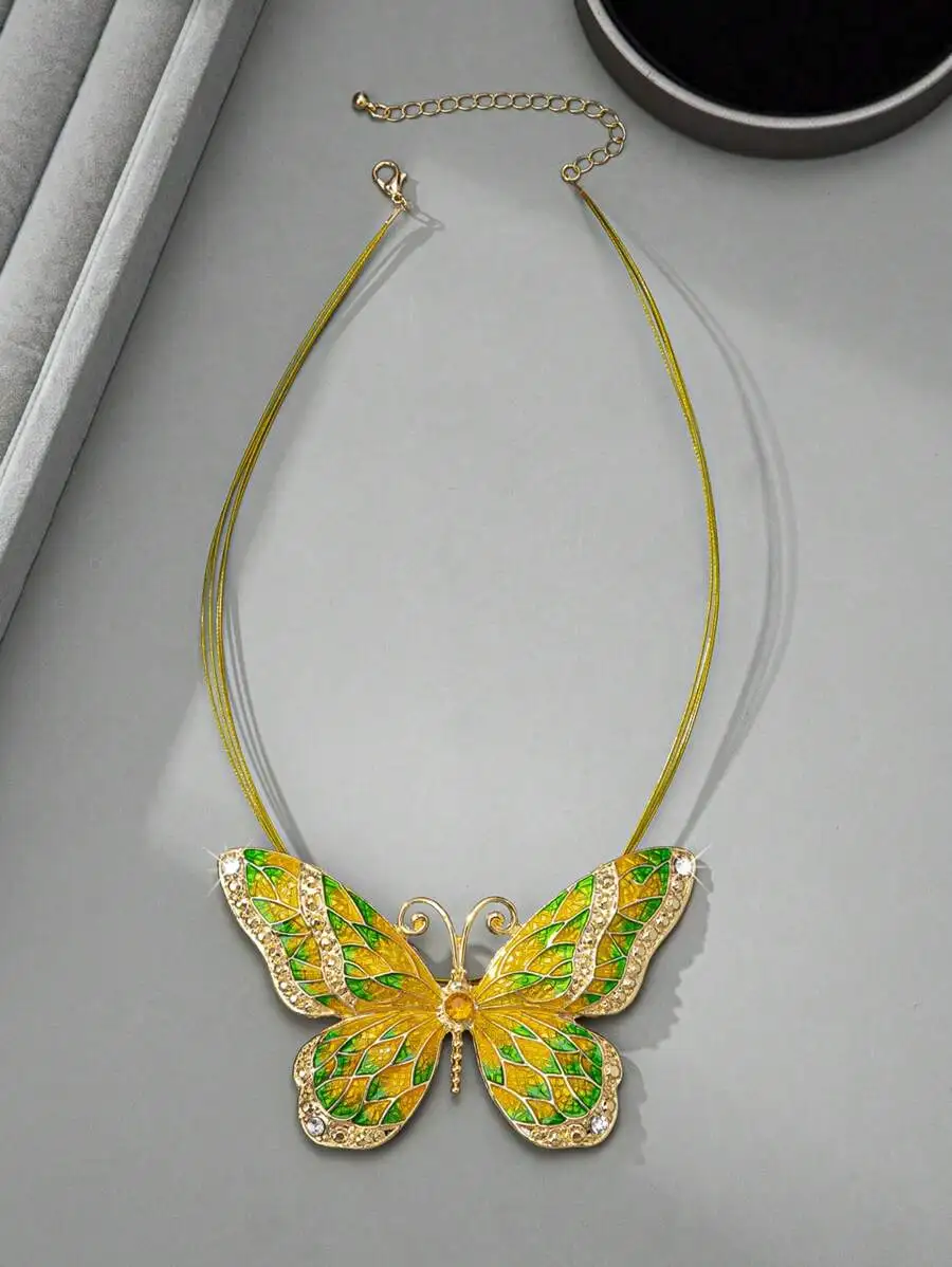 

Vintage Elegant Butterfly Necklace With Rhinestones For Women