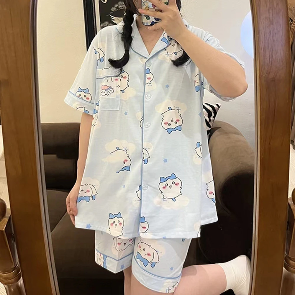 

Cartoon Anime Chikawas Hachiware Usagi Girl Summer Short Sleeved Shorts Pajamas Home Clothing Kawaii Cute Loose Nightwear