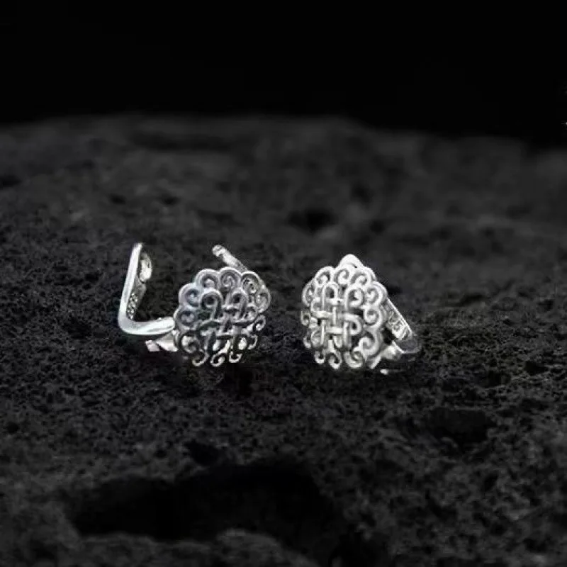 Ethnic Style Silvery Color Earrings Tibetan Nomads Unique Earrings Hollow Earrings Women Earring Women Girls Jewelry