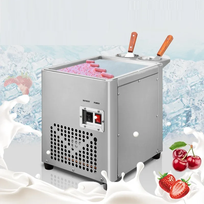 

Small Flat Pan Thailand Rolled Ice cream Making Thai Roll Fried Ice Cream Roller Machine For Home Use and Commercial