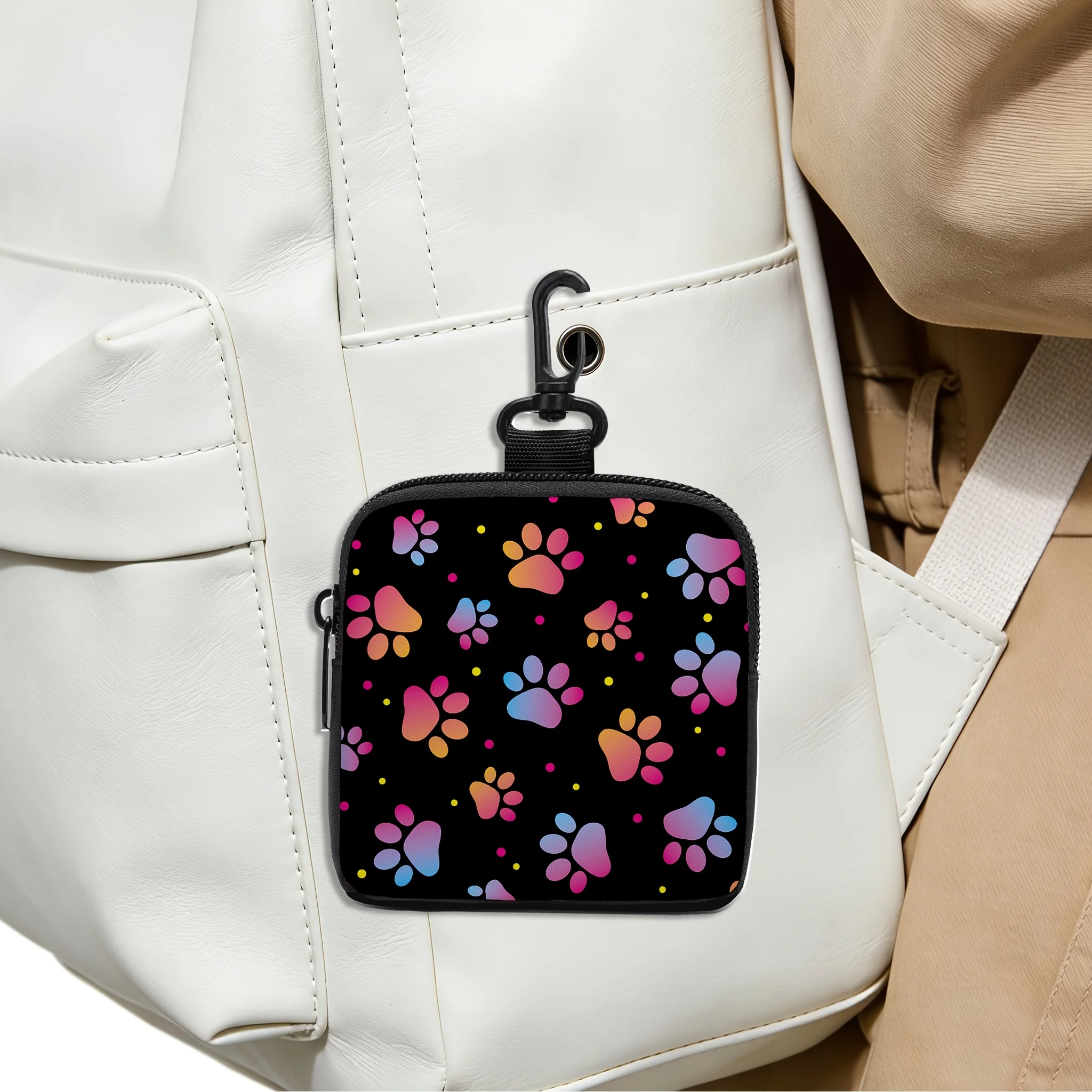 Polyester Dog Paw&Cat Paw Print Zipper Coin Purse Portable Multifunctional Women's Wallet Zipper Compact Storage Travel Pouch
