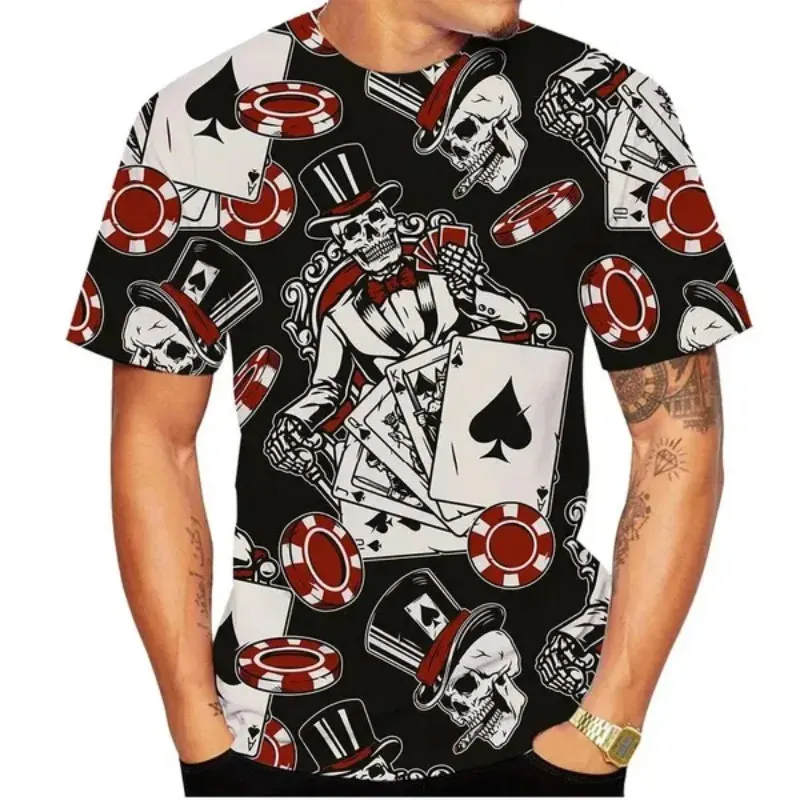 New Trend Fun Poker graphic t shirts For Men European and American Fashion Personality Street Style Printed O-neck Short Sleeve