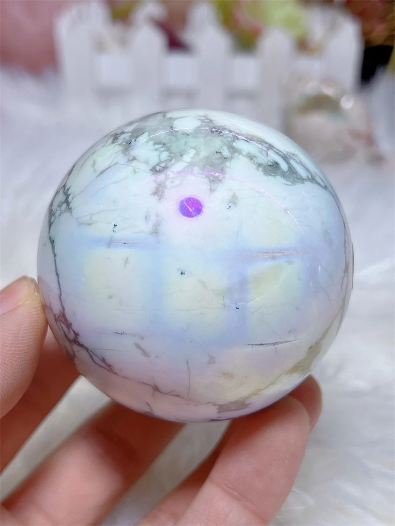 Natural Aura Howlite Sphere With Rain Bow Reiki Healing Stone Home Decoration Exquisite Gift Souvenir Gift