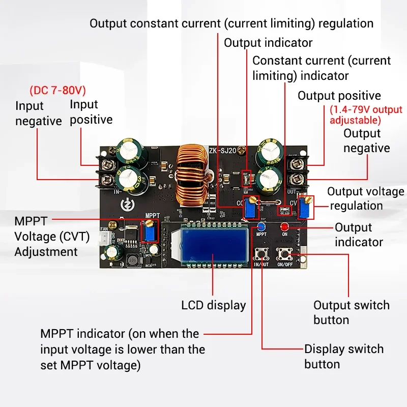 

1PCS 300W DC 7V-80V to DC1.4V-79V 20A Power Boost/Buck Power Supply Module Solar MPPT