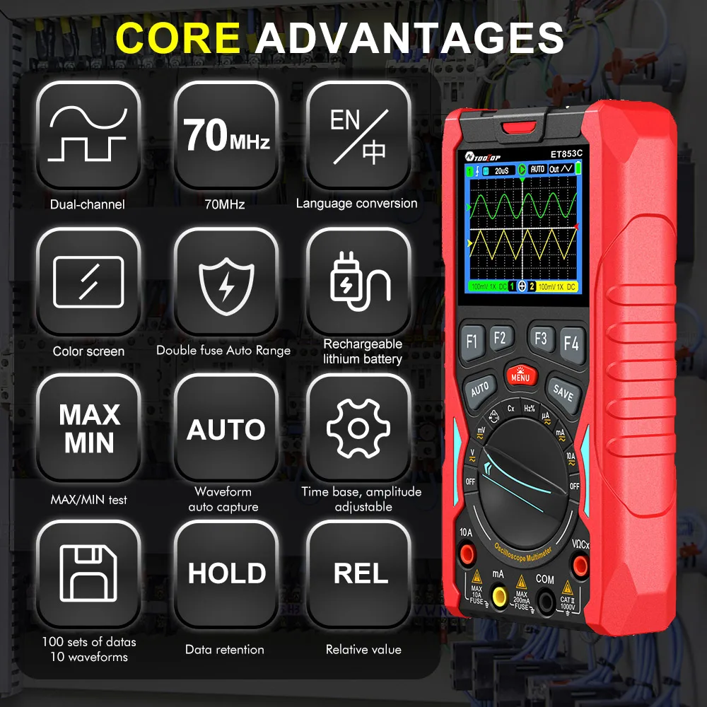 TOOLTOP ET853C 70Mhz 2CH راسم الذبذبات الرقمي المحمول 20000 التهم مولد إشارة رقمي متعدد 3in1 أدوات إصلاح السيارات #2