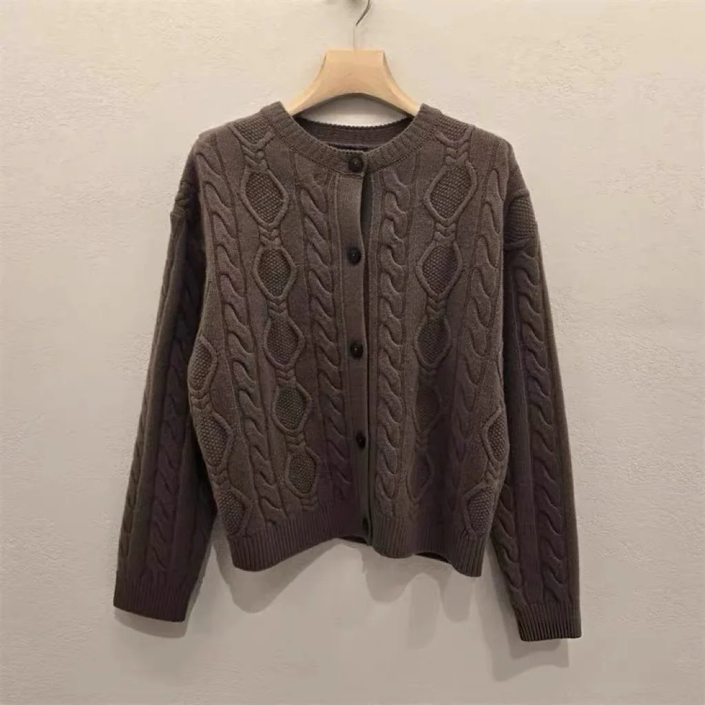 

Lemon Cheese LAT25 Winter Faion круглый кардиган в стиле ретро, витой вязаный шерстяной открытый кардиган, универсальный длинный длинный кардиган для поездок на работу...