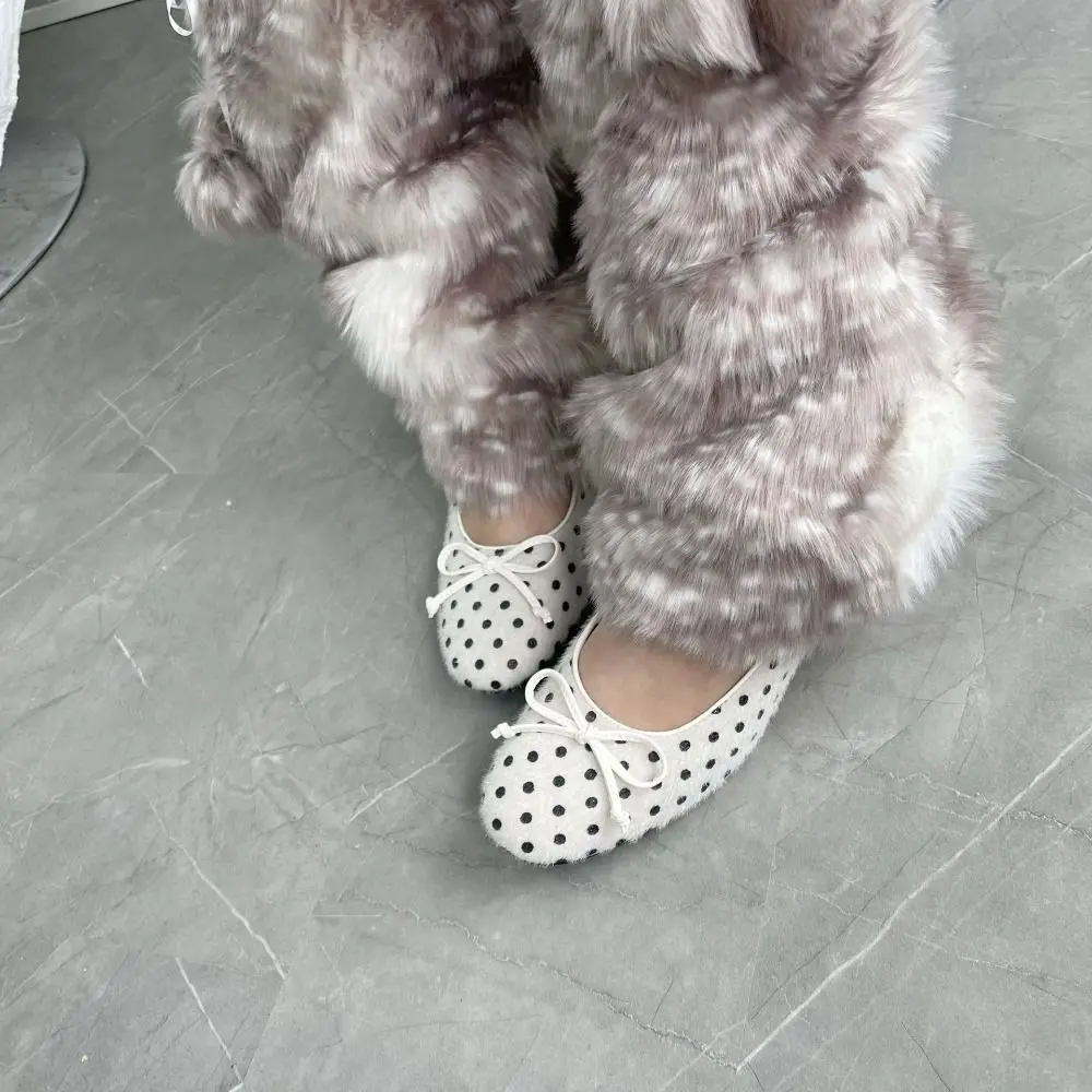 

Vintage Fawn Dot Winter Leg Warmers Y2k Fur Ball Plush Leg Coverings Foot Cover Kawaii Long Stockings Accessories