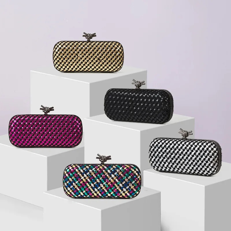 

SHELKSBAG Knot Clutches Purses for Woman Evening Wedding Chic Woven Clutch Bag Formal PU Leather Purse Designer Small Handbags