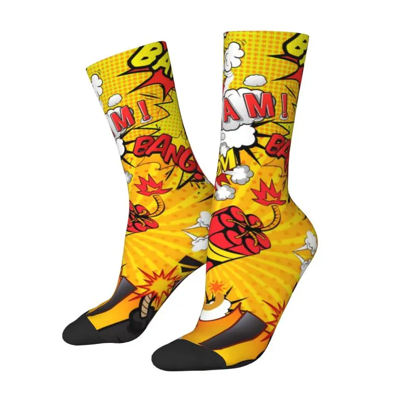 

Custom Cartoon Wow Boom Bang Pattern Dress Socks Mens Womens Warm Fashion Novelty Cool Graffiti Art Crew Socks