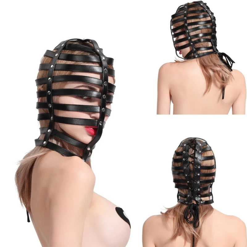 Exotic Sexy Accessories Gothic Costume Adjustable Leather Hollow Out Bondage Head Hood for Men Women Cosplay Halloween Mask