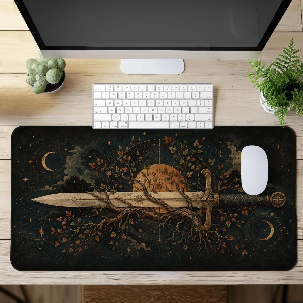 Fantasy Sword Gaming Mouse Pad, Medieval Desk Mat, Stitched Edge,  Office Desk Pad desk accessories alfombrillas para escritorio