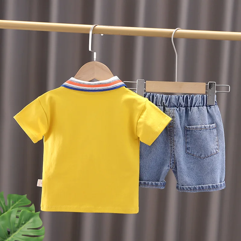 Toddler Summer Outfits for Baby Boy Cartoon Turn-down Collar Short Sleeve T-shirts and Shorts Clothes Kids Bebes Jogging Suits