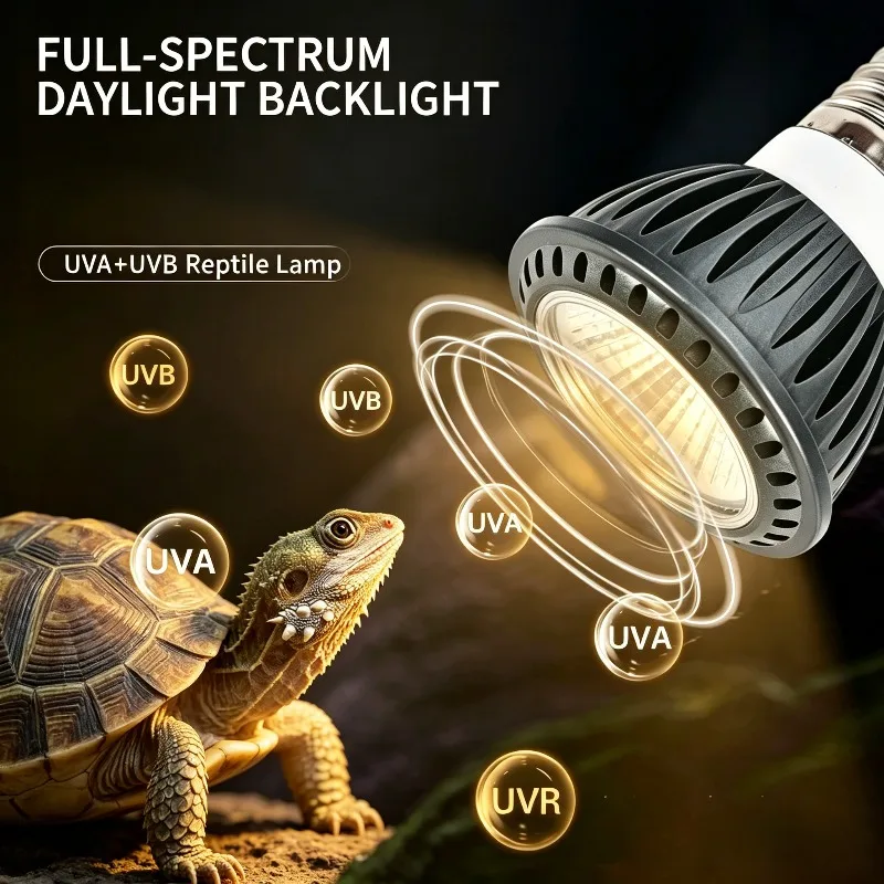 High UVA UVB Full Spectrum Reptile Basking Bulb, LED Sun Light for Turtle Lizard, Amphibian Pet Growth Lighting Lamp