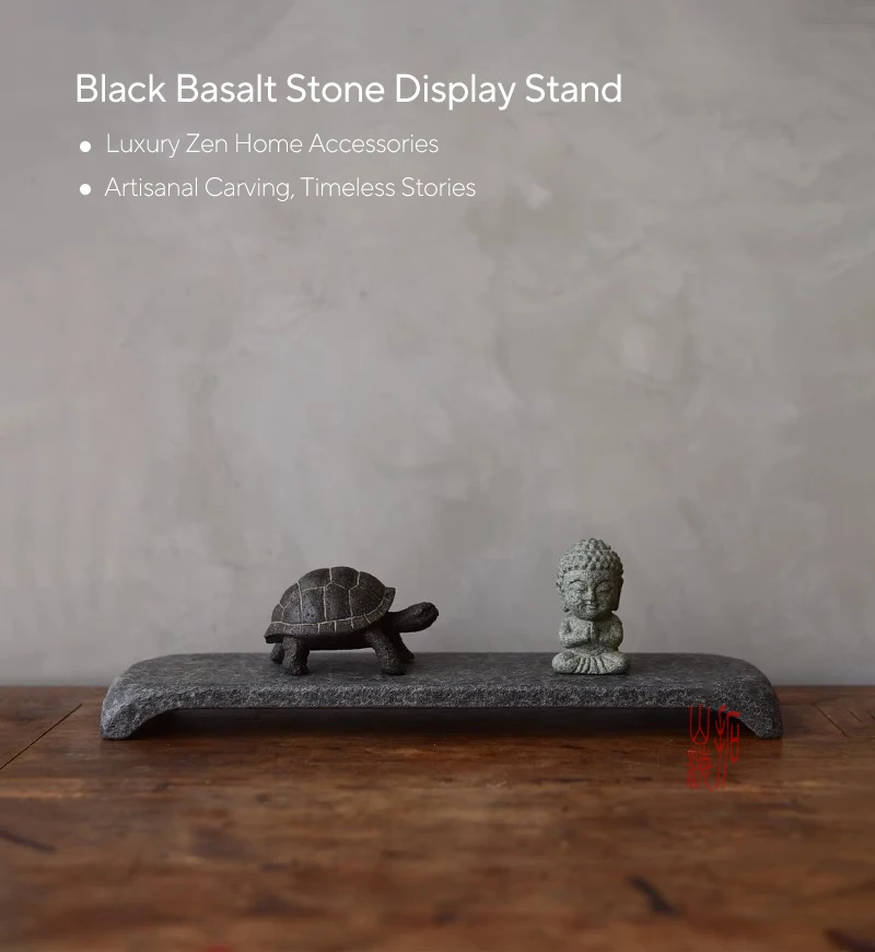 Stein-Teekannenuntersetzer aus Natürlichem Schwarzem Basalt, Handgefertigtes Künstlerisches Zen Kung Fu Teezeremonie-Accessoire, Heimischer Teetisch-Dekor 38x12cm – Detail 1