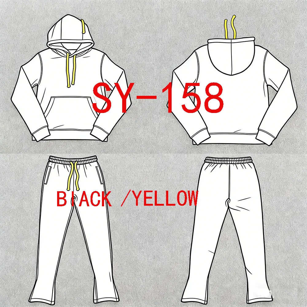 

Спортивный костюм SY-158: худи и брюки из хлопка, черный/желтый