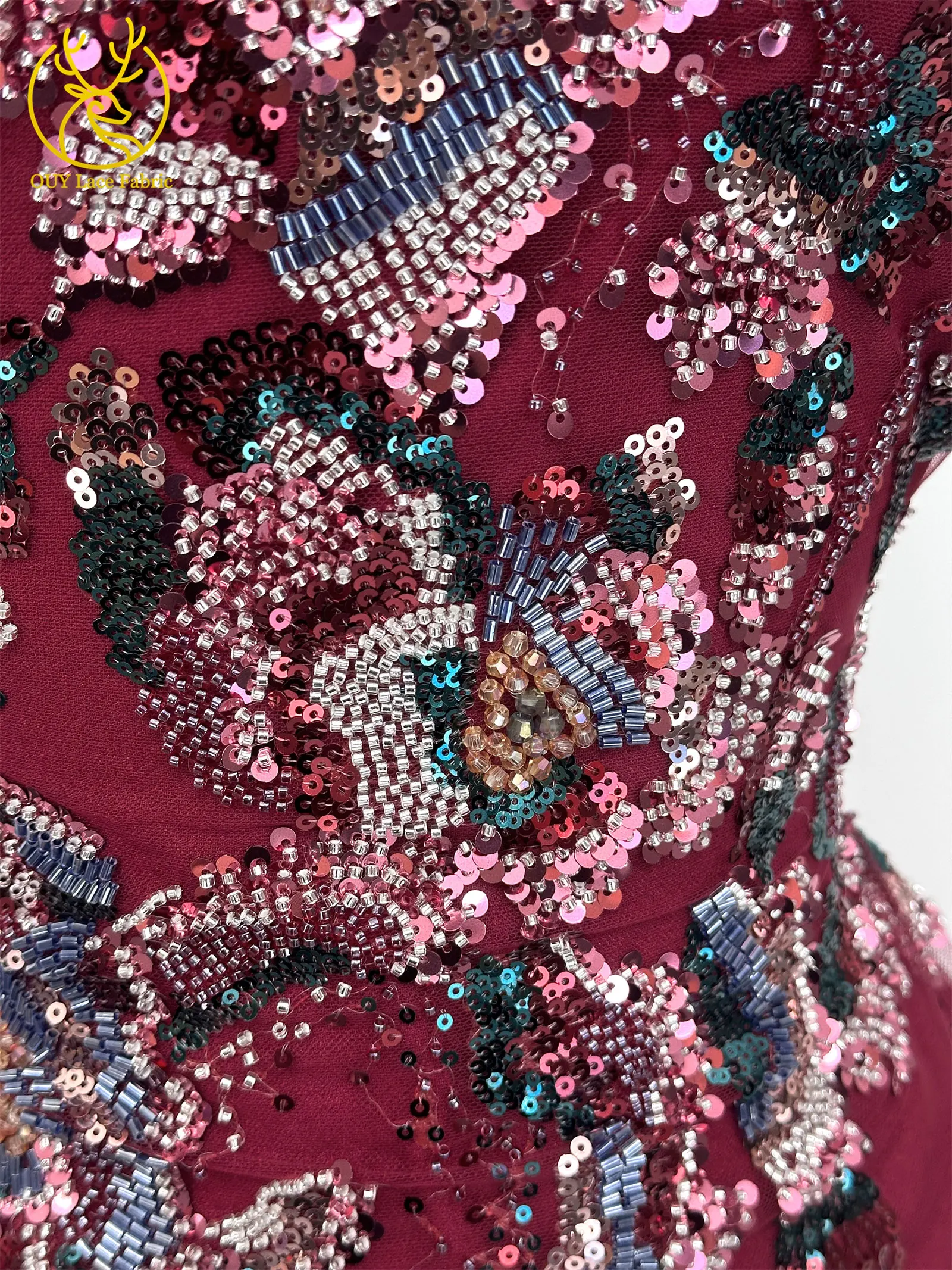 Luxuriöser französisch hergestellter schwerer Perlen-Spitzenstoff 2026 Hochwertiger afrikanischer nigerianischer Pailletten-Spitzenstoff für Hochzeitskleider und Partykleider – Detail 6