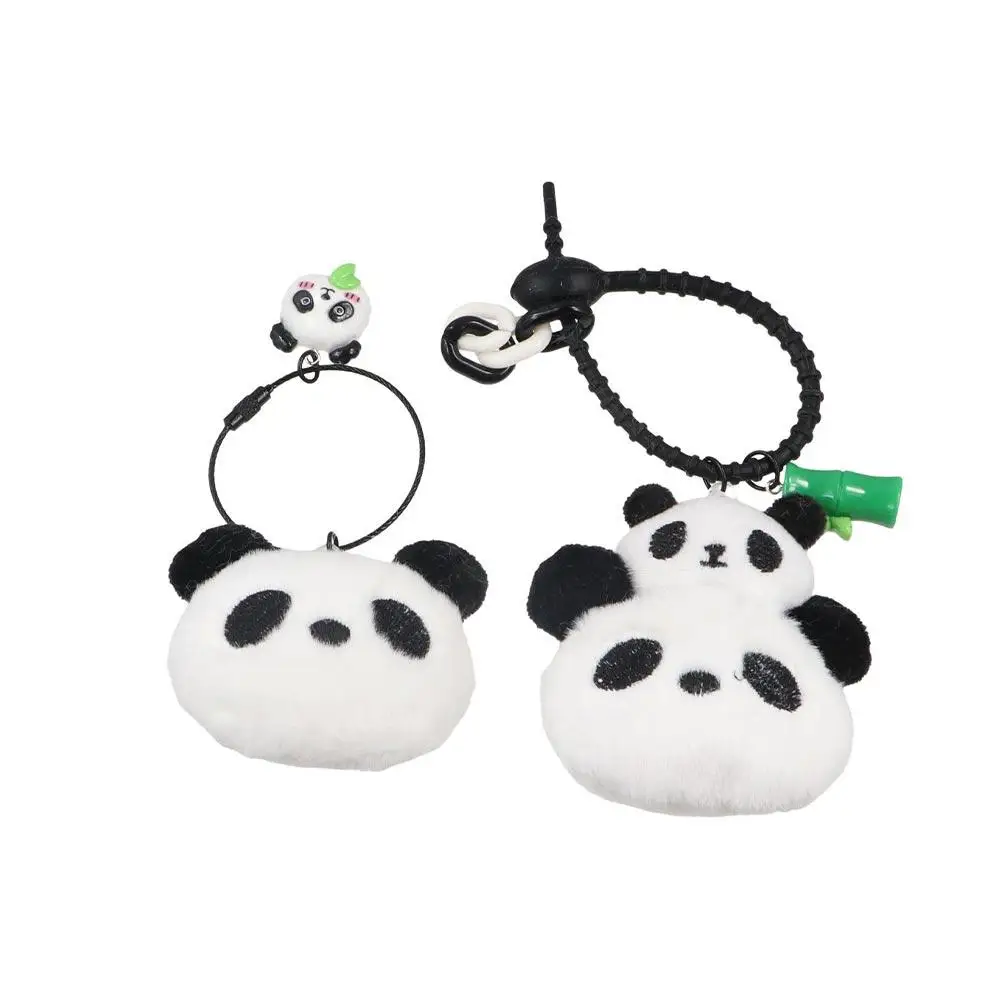 Creative Cute Bamboo Tube Panda Keychain Cartoon Soft Kawaii Animal Pendant Key Ring Plush Stuffed Panda Keychain Kids