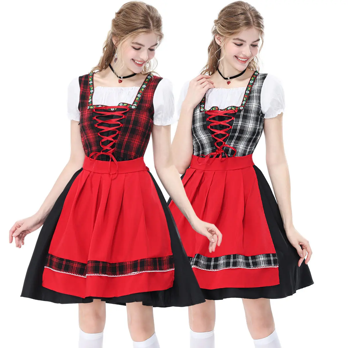 

Beer Festival Bavarian Women's Skirt Dirndl Halloween Plaid Dress Stage Performance Outfit Women's Fashion Ethnic Costume