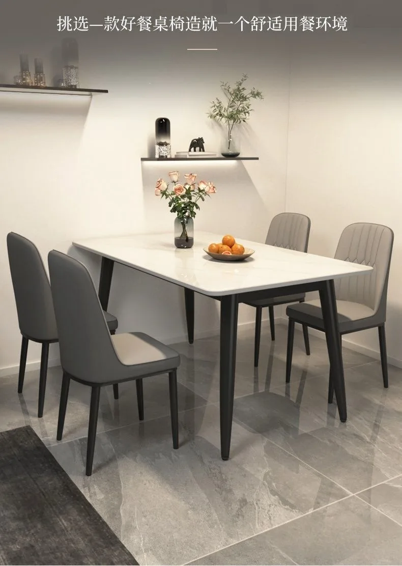 Slate dining table household dining table and chair combination modern simple small apartment wrought iron