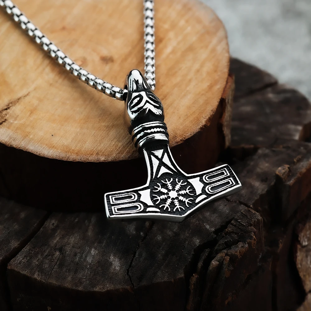 Viking Necklace European and American Vintage Stainless Steel Thor Hammer Men\'s Pendant Punk Personalized Jewelry