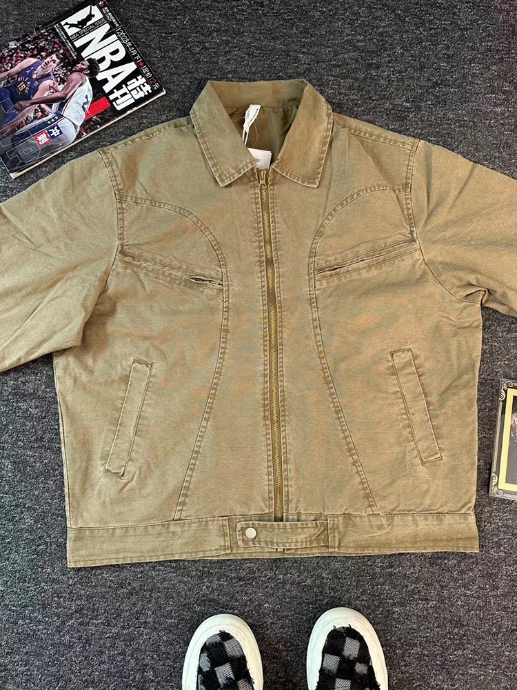 

Khaki Denim Jaet Men's ort Baseball Sle Vintage Harington Coat Autumn Winter Workwear Polyester Nylon Cosite Fiber