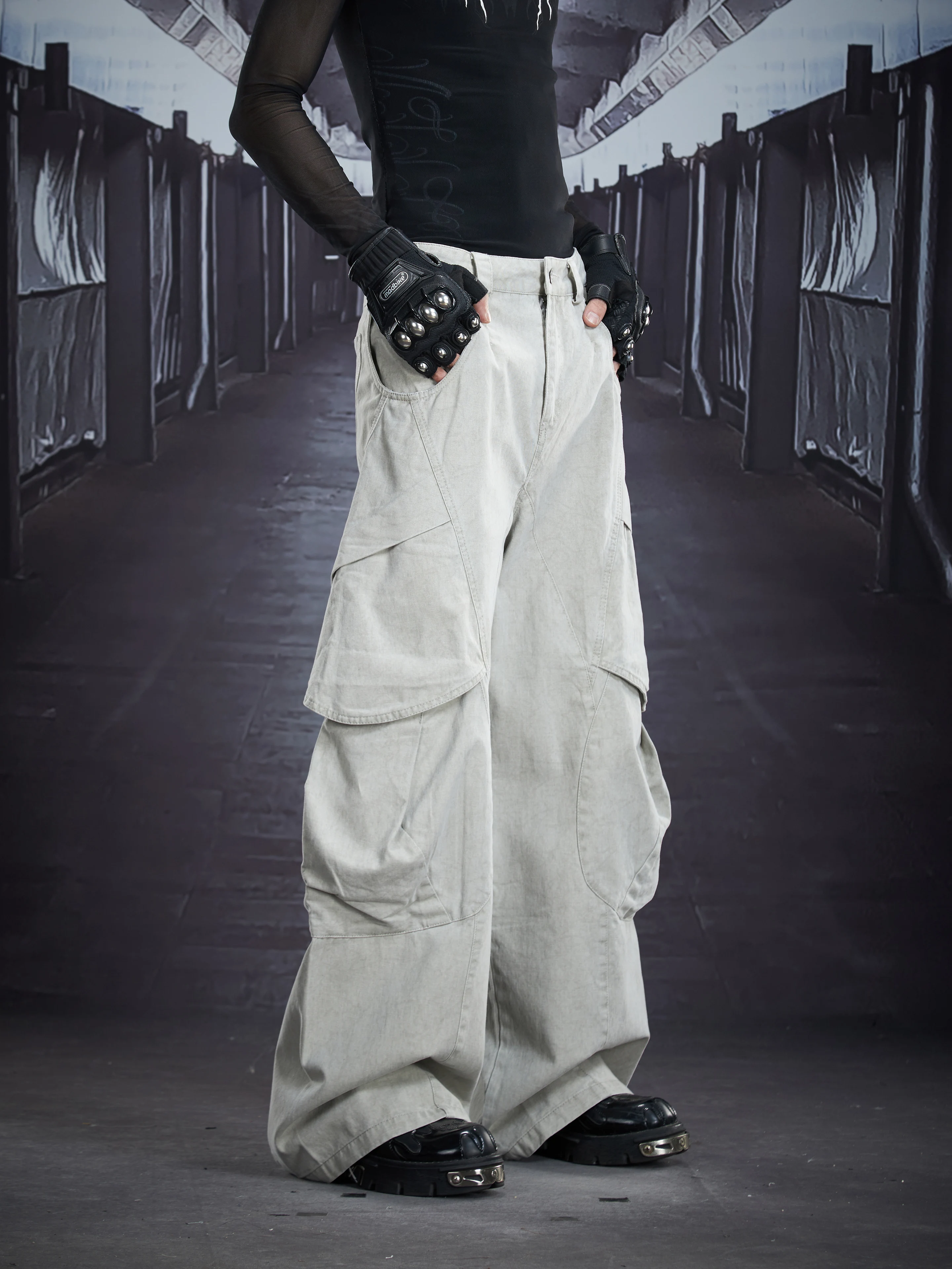 Special-Interest Design New Washed and Worn Cotton Structure Loose Multi-Pocket Cargo Pants Casual Men Women